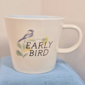 Threshold Stoneware Early Bird Coffee Mug Floral Nature Birds 15 oz